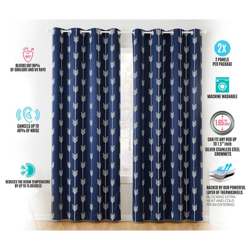 HLC.me Arrow Thermal Room Darkening Blackout Energy Efficient Window Curtain Grommet Panels - Set of 2
