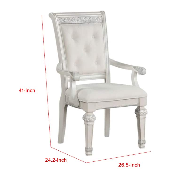 Miamy Dining Armchair Set of 2, Solid Wood, Ivory Button Tufted Fabric