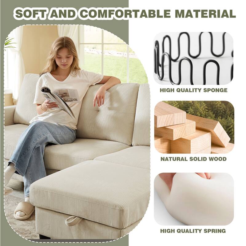 3 Pieces Corduroy Living Room Set with Sofa ,Storage Ottoman and Chair