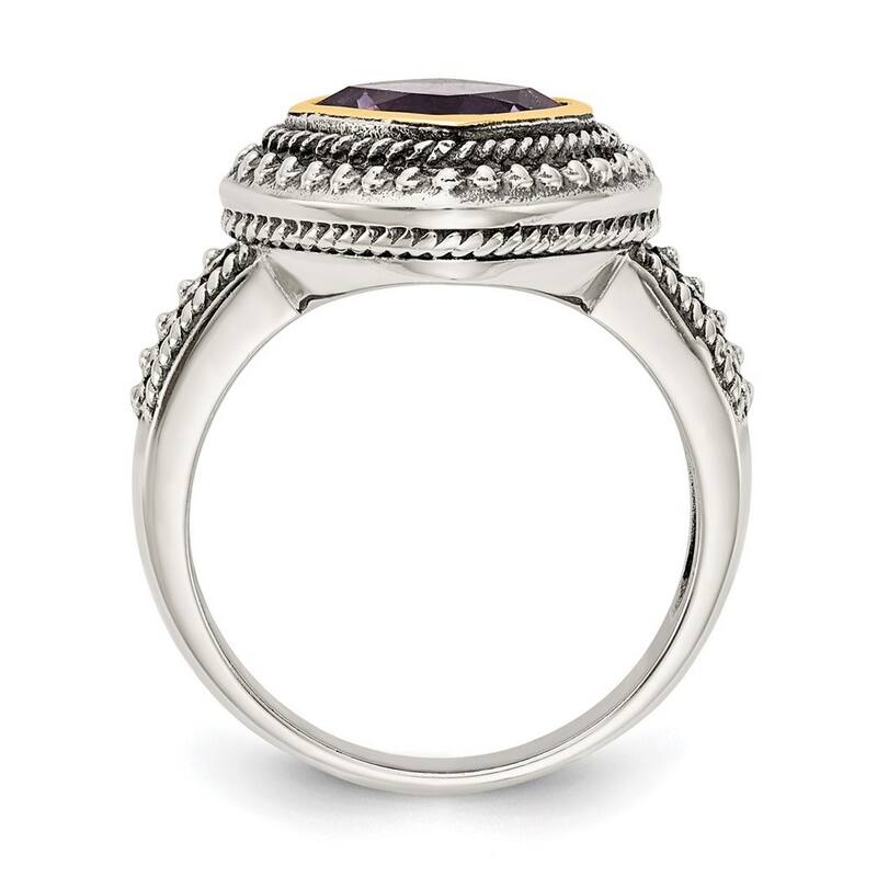 Curata 925 Sterling Silver Bezel Polished With 14k Amethyst Ring
