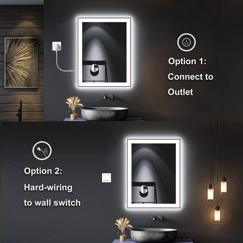 TOOLKISS Black Frame Anti-Fog Dimmable LED Light Vanity Bathroom Mirror with Backlit and Front Light