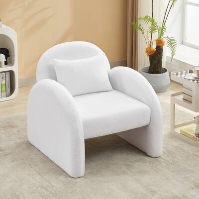 Modern Accent Chair, Teddy Sherpa Fabric Armchair Upholstered Single Sofa Chair with Waist Pillow for Bedroom Living Room