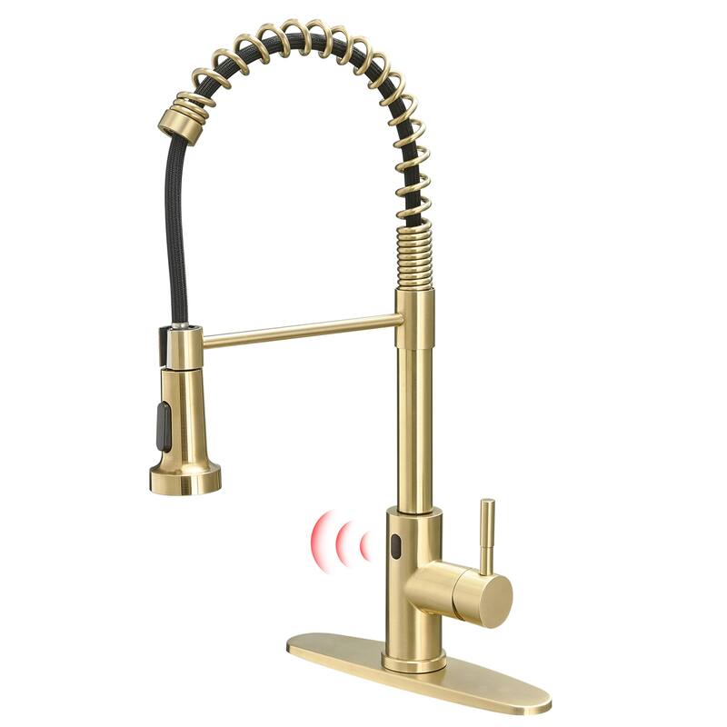 Gold Touchless Kitchen Faucet w/PullDown Sprayer Kitchen Spring Faucet