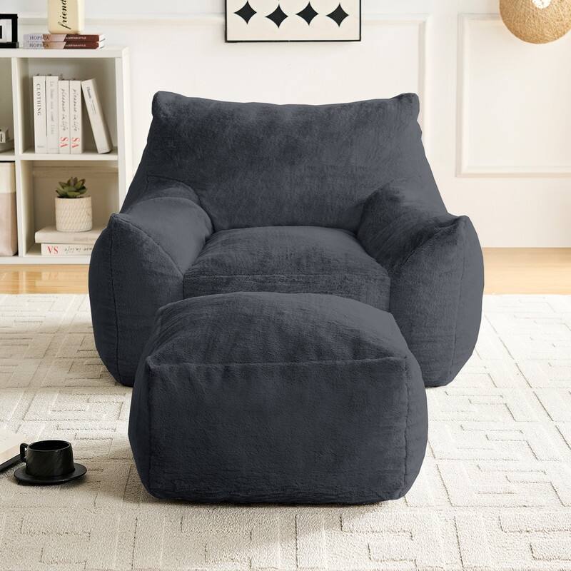 MIxoy Oversized Modern Bean Bag Chair with Ottoman,Lazy Sofa with Armrest