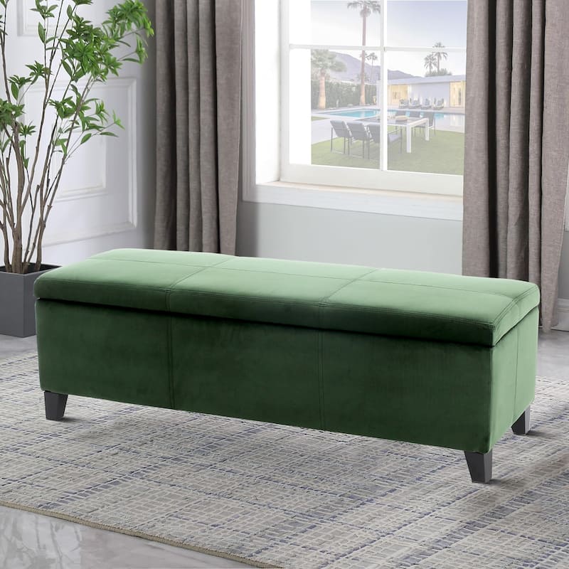 Contemporary Minimalist Design Upholstered Storage Bench - Retro Green
