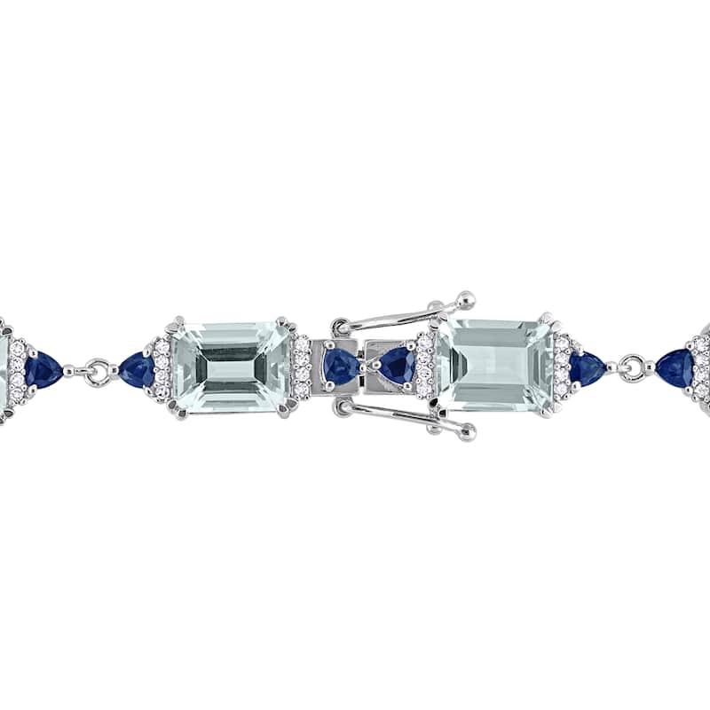Miadora 19-4/5ct TGW Trilliant-Cut Sapphire Aquamarine 2/5ct TDW Diamond Bracelet 14k White Gold