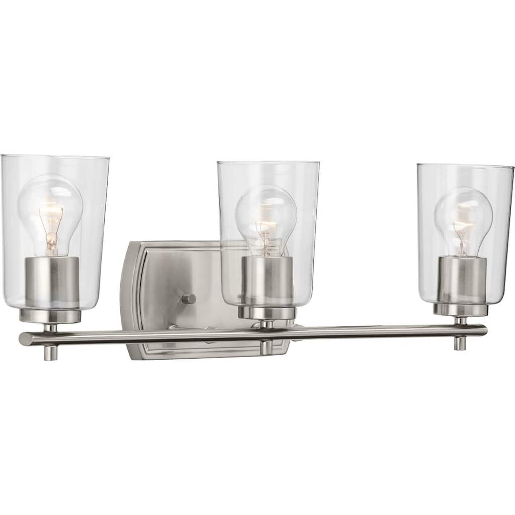 Adley Collection Three-Light Brushed Nickel Clear Glass New Traditional Bath Vanity Light - 23 in x 6 in x 7.625 in