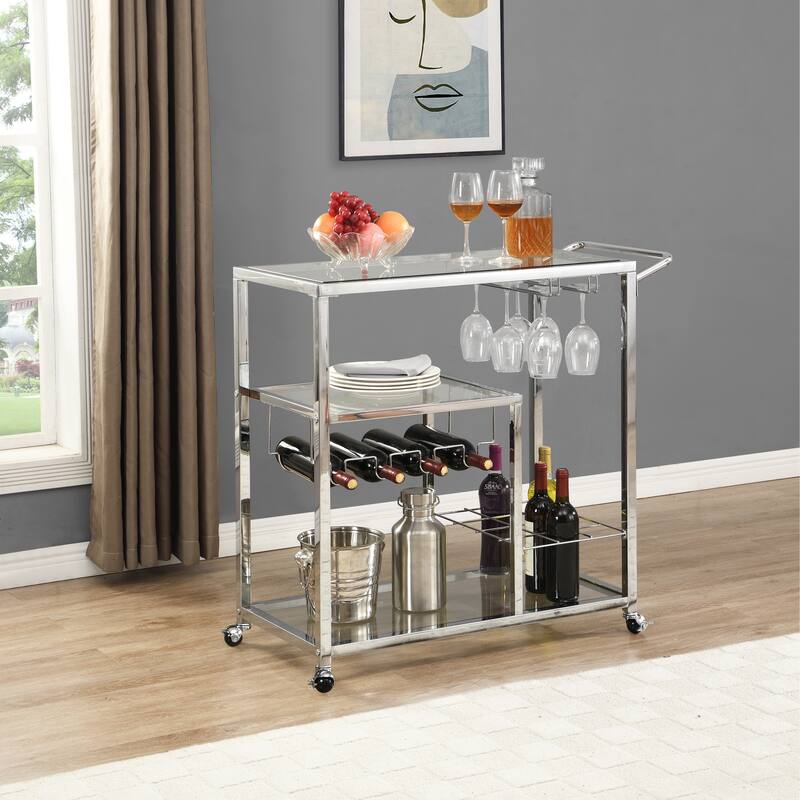 3tier Open Rolling Bar Serving Cart w/ Wine Rack, Wine Glass Rack Cart Bed Bath & Beyond