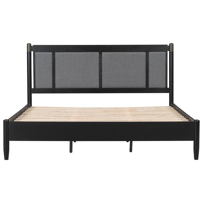 Roomfitters King Wood Platform Bed Frame, Heavy Duty 600lbs Support, Upholstered Headboard with Metal Accents