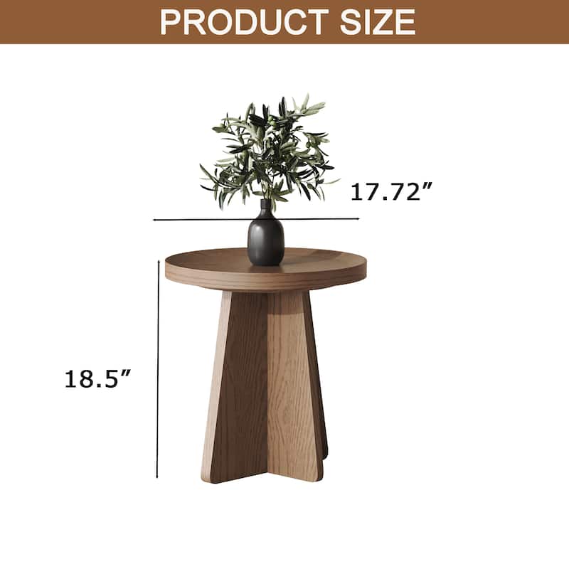 Mid Century Round Brown Solid Wood Coffee Table Set of 2, Solid wood Veneer