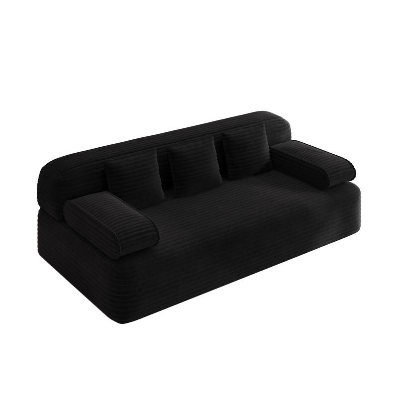 78.7" Convertible Sofa Bed, 2-in-1 Corduroy Couch with 3 Pillows, Modern Folding Boneless Couch