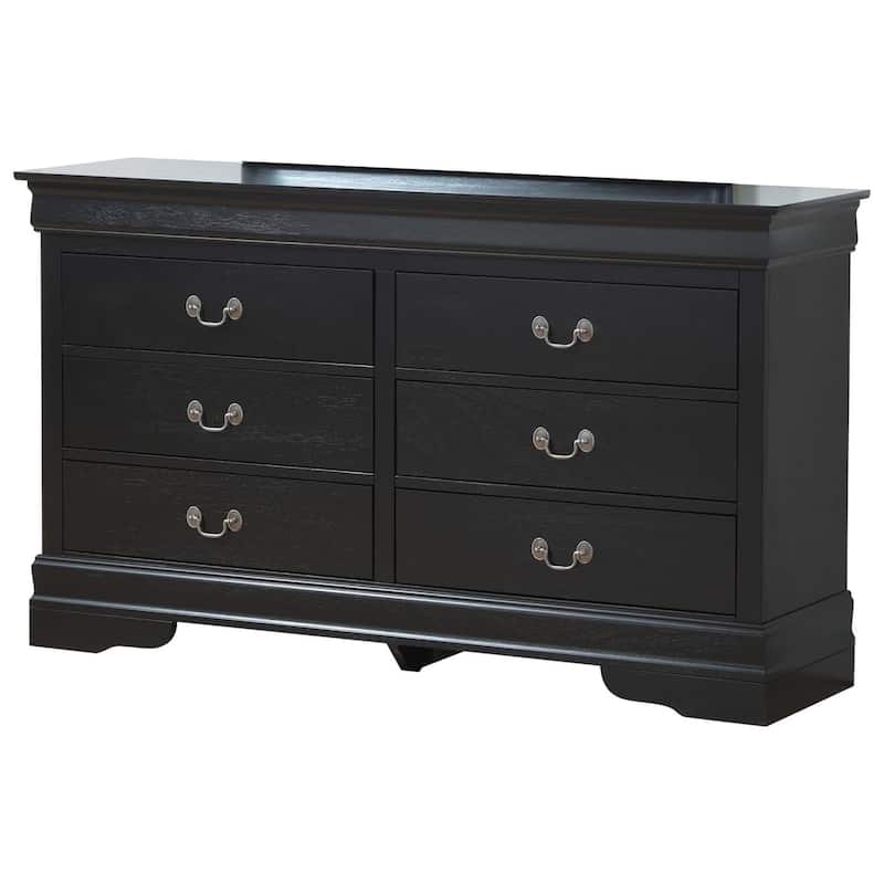 Black 6 Drawer Dresser - Bedroom Storage Chest, 57" Wide, Dovetail Drawers, Elegant Design