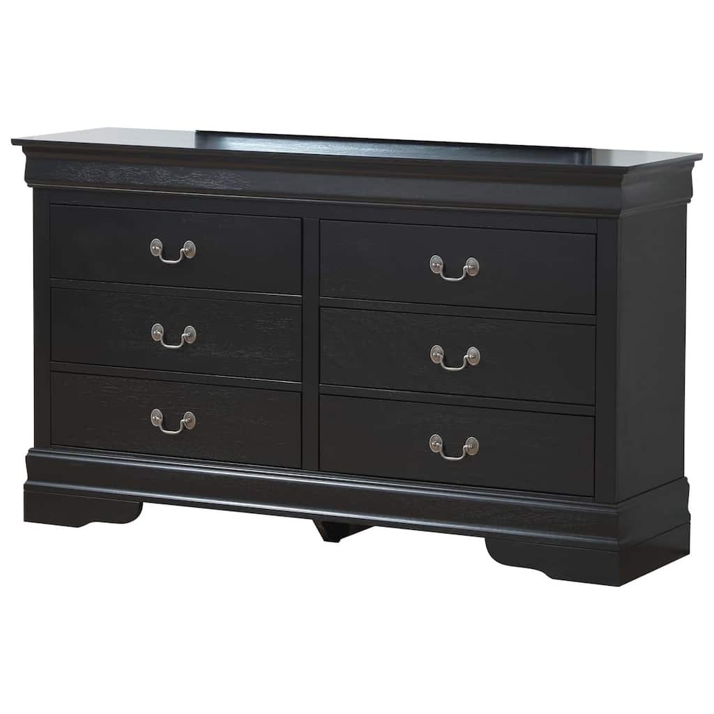 Black 6 Drawer Dresser - Bedroom Storage Chest, 57" Wide, Dovetail Drawers, Elegant Design
