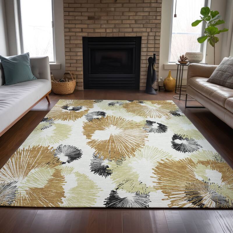Machine Washable Indoor/Outdoor Modern Floral Chantille Rug