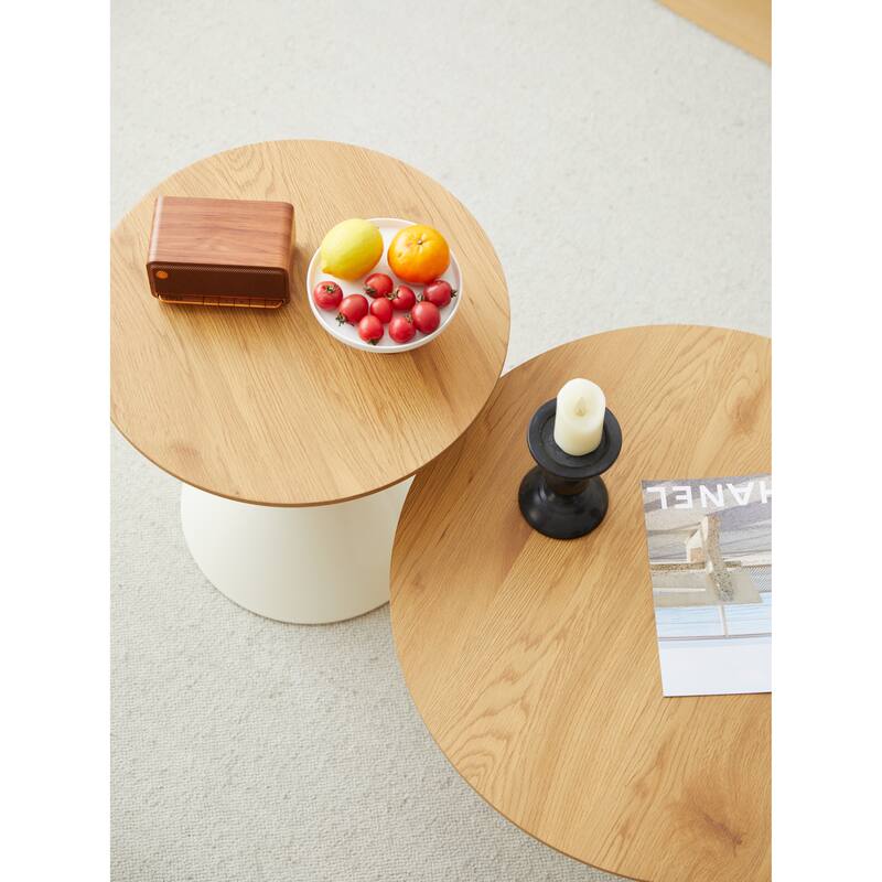 Set of 2 Round Coffee and Side Tables MDF Top Metal Double Cone Base