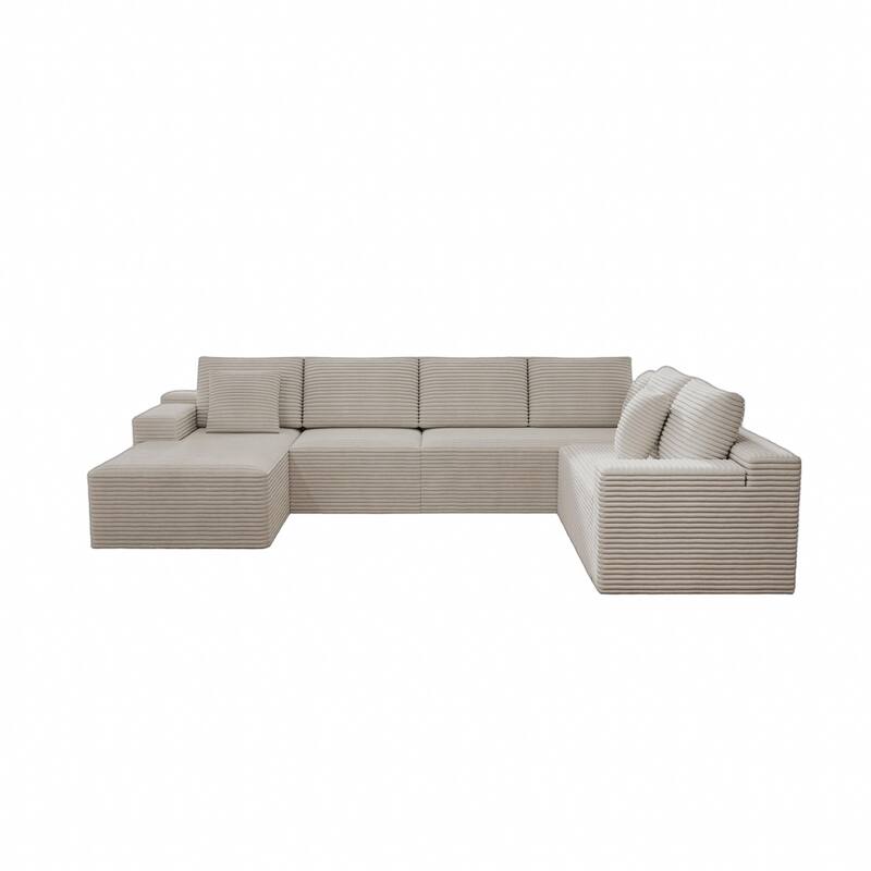 Roomfitters 131.9" Modular Sectional Sofa, 4-Piece Compressed Cloud Couch, No Assembly Required, Plush Corduroy, White