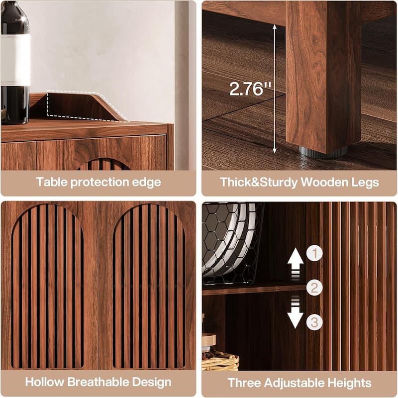 57" Kitchen Storage Cabinet with Vintage Shutter Doors and Adjustable Shelves Solid Wood Legs - 57" L x 13.8" W x 33.4" H