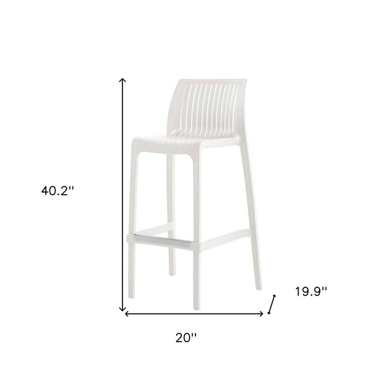 HomeRoots Set of Two 30" White Heavy Duty Plastic Low Back Outdoor Bar Height Chairs
