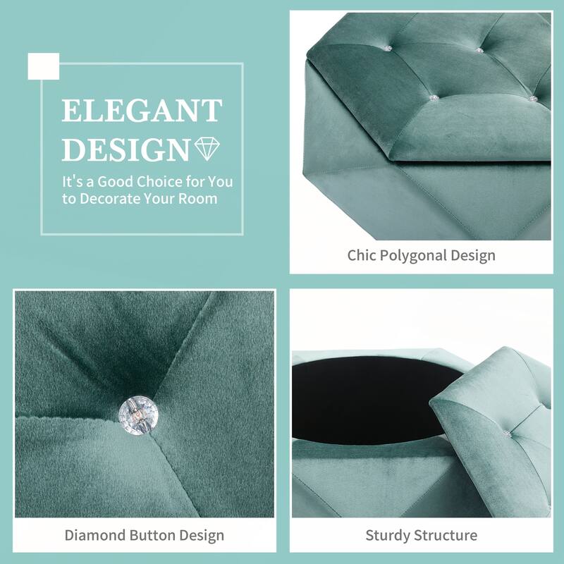 Elegant Velvet Polygon Diamond Tufted Storage Ottoman for Living Room and Bedroom