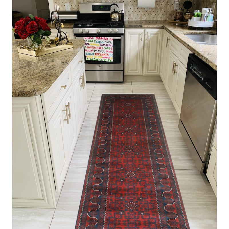 Khamyab Nawar Burgundy/Navy Runner - 2'9" x 12'8"