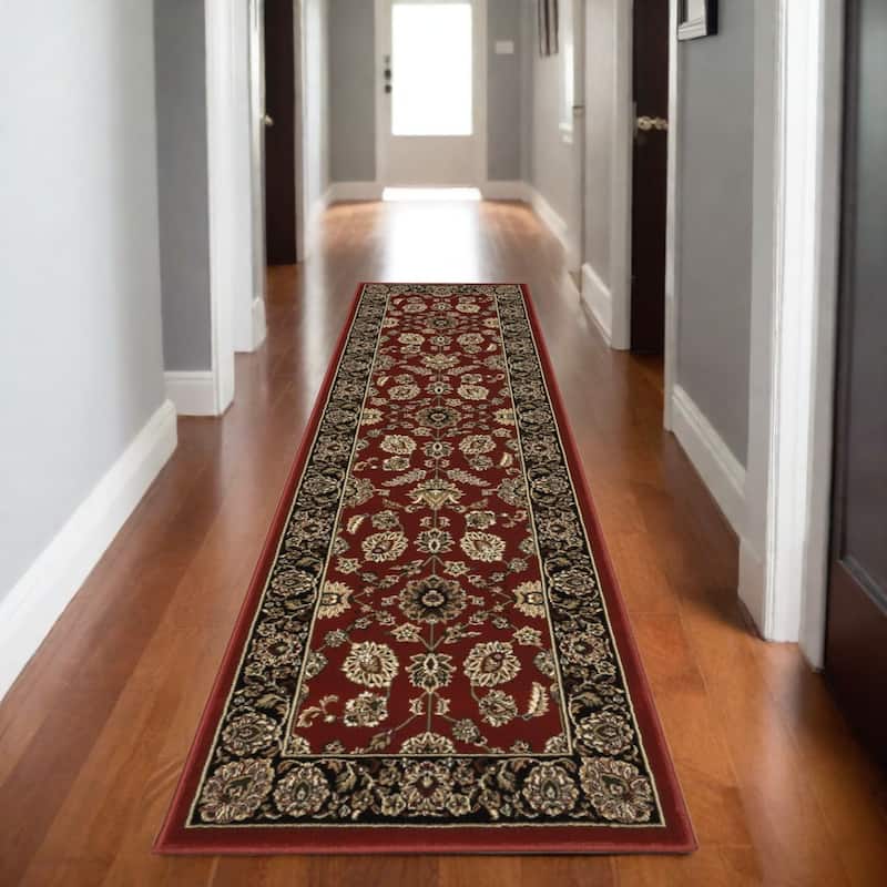HomeRootsOriental Traditional Runner Area Rug - 92.52' X '26.77' X '0.43 - Black/Red