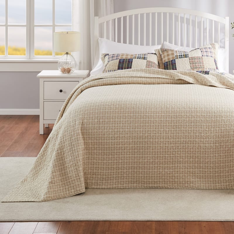 Greenland Home Oxford Quilted Bedspread Set, Traditional Plaid, Cotton