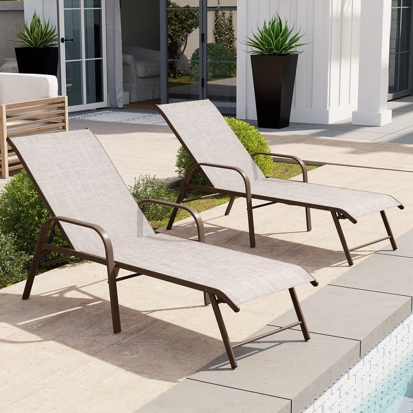 slide 2 of 74, Outdoor Patio Lounger Aluminum Adjustable Chaise Lounge Chairs with Arms (Set of 2/4) - See Picture Beige, 2PCS