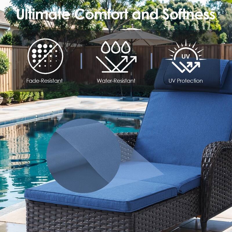 Patio Chaise Lounge Chairs Set of 2 Brown - Blue