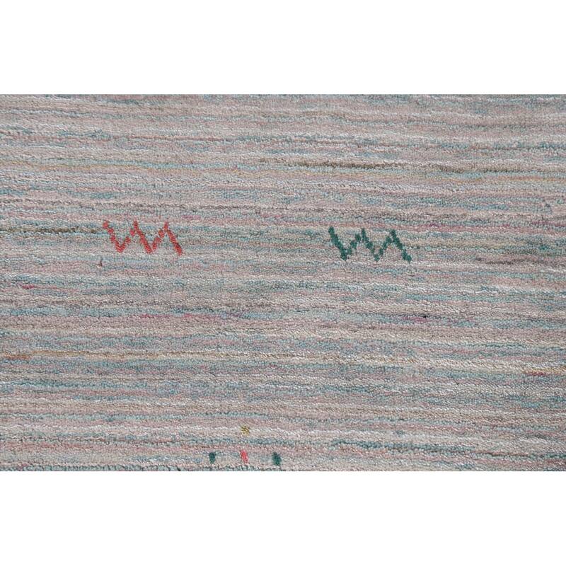 Striped Beige Gabbeh Oriental Area Rug Hand-Knotted Wool Carpet - 9'0"x 11'9"