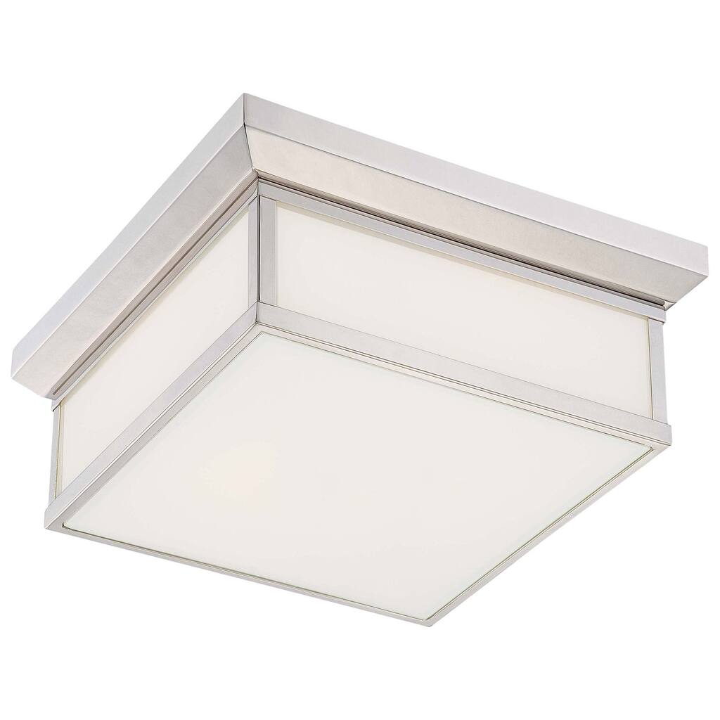 Lavery Daventry Bath Polished Nickel & White Glass 2 Light Flush Mount