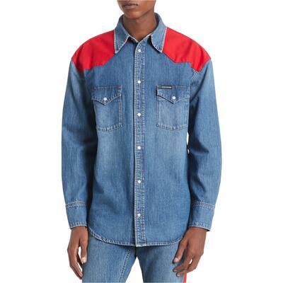 Calvin Klein Mens Foundation Button Up Shirt,, Blue, X-Large
