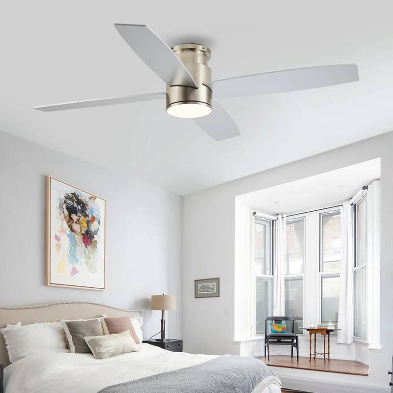 MLiAN Flush Mount DC Ceiling Fan with Lights and Remote, 4 Reversible Blades