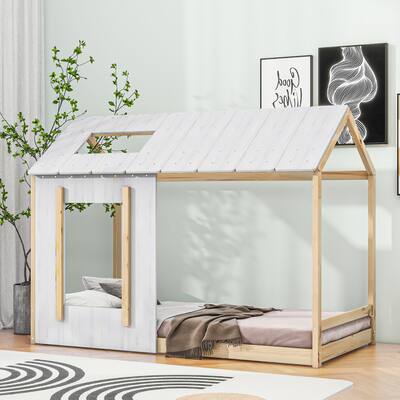 Twin Size House Platform with Roof and Window Design