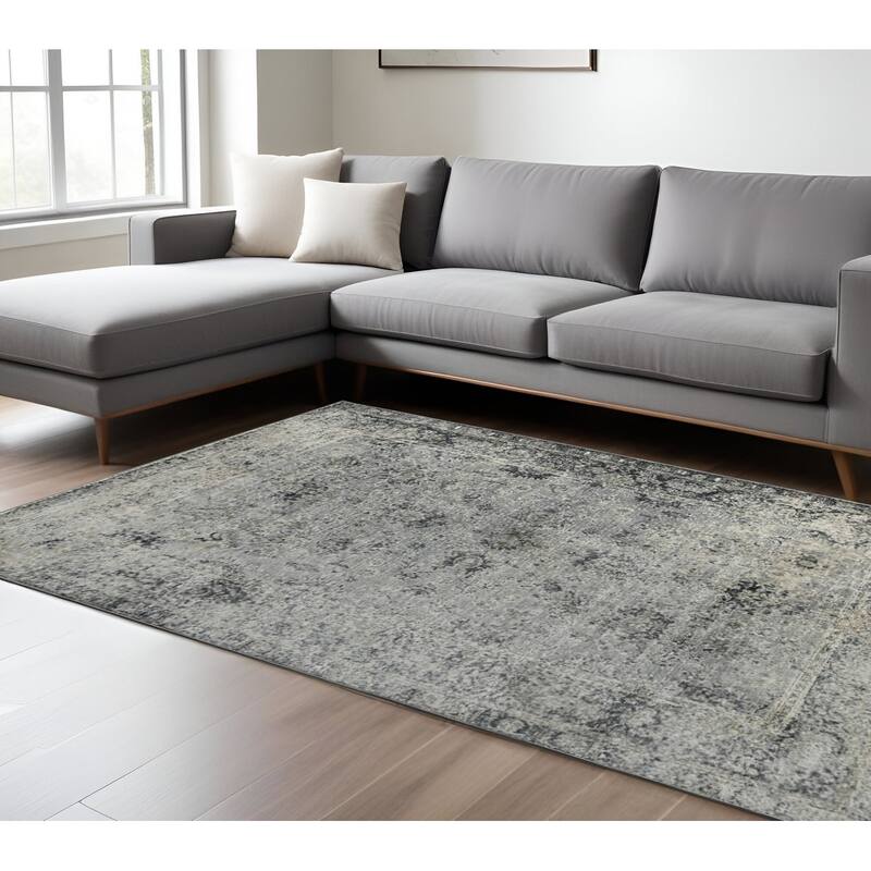 HomeRoots Floral Medallion Transitional Rectangle Area Rug - 130.00 in. x 94.00 in.  x 0.30 in.