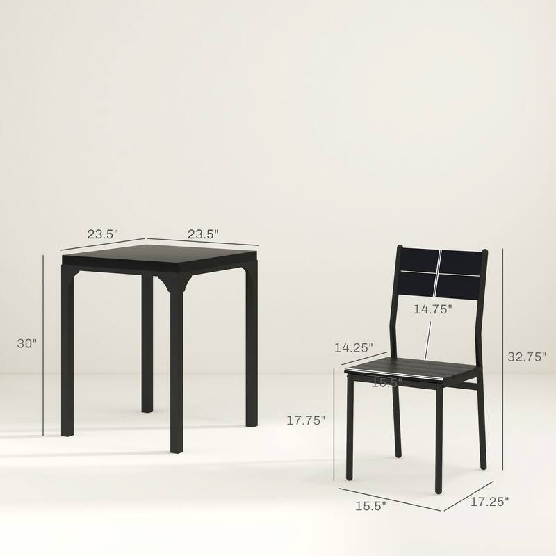 3-Piece Black Bar Table Set Included 2 Slatted Chairs with Steel Frame for Kitchen or Breakfast Nook