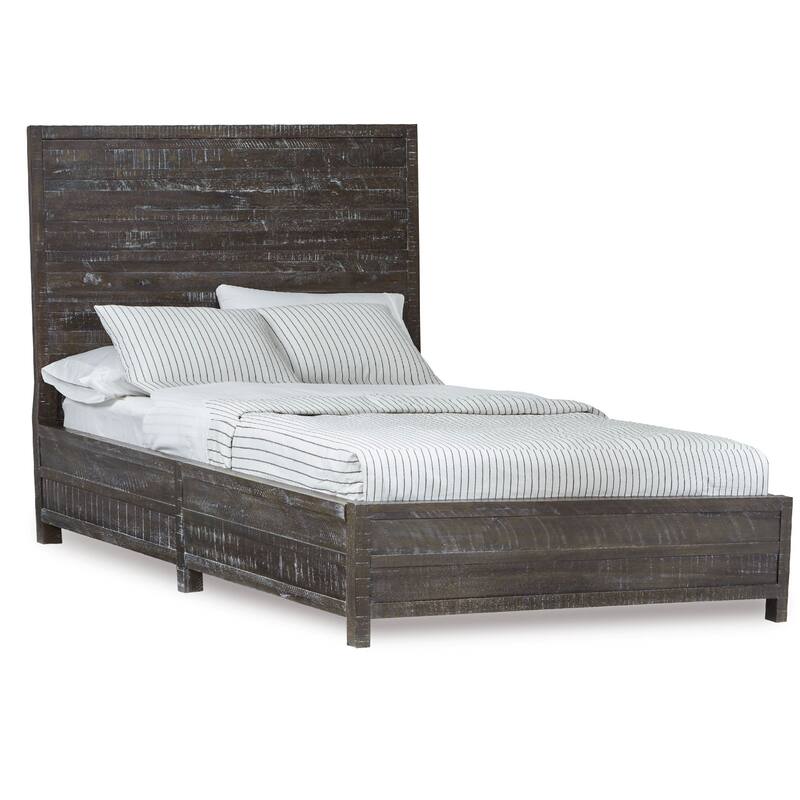 Cas Sengon Tekik Low Profile Panel Queen Bed, Rough Hewn, Rustic Brown