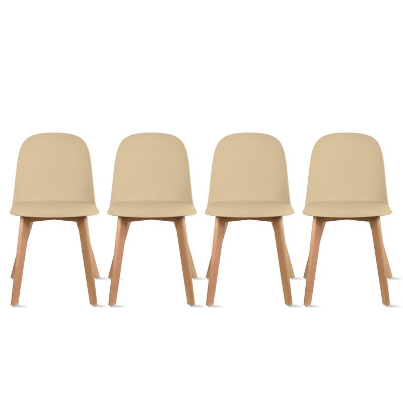 Set of 4 Plastic Dining Side Chair Wood For Event Kitchen Office Event Garden Patio Cafe - Beige