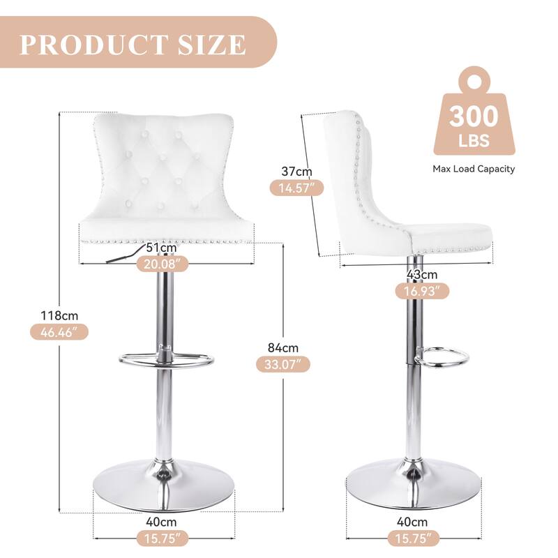 Velvet Swivel Bar Stools,Modern Bar Stools with High Back and Metal Footrest,Adjustable Swivel Barstools (Set of 2)