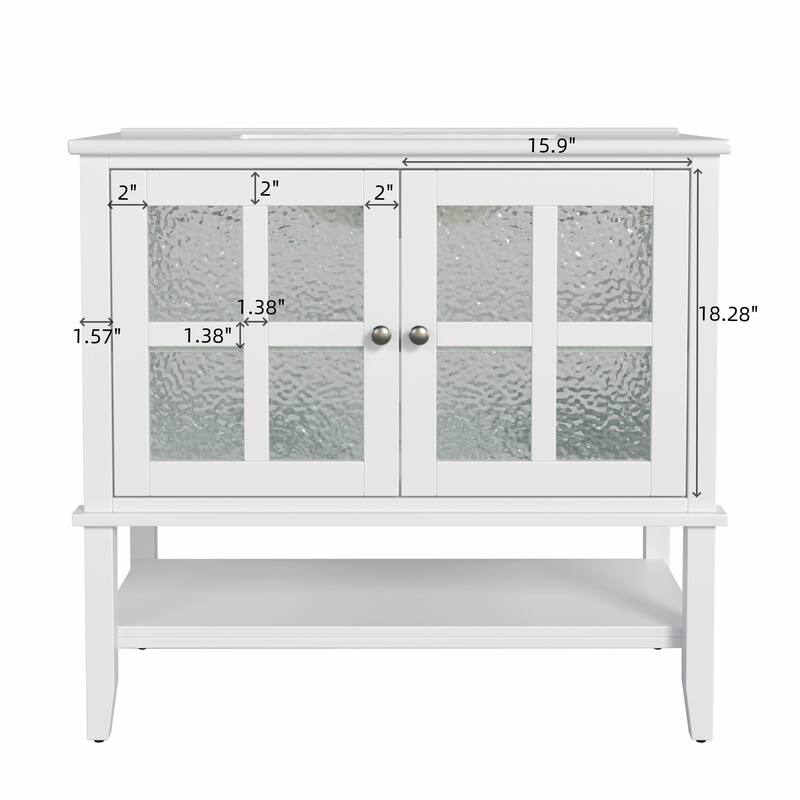 36" Bathroom Vanity with Ceramic Sink, Adjustable Shelf and Open Shelf, Solid Wood Legs, Waterproof Painted Finish