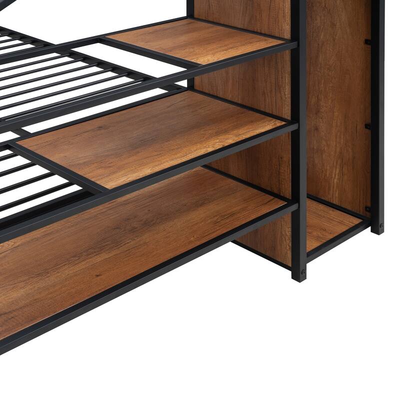 Metal Bunk Bed with Storage Ladder & Wardrobe