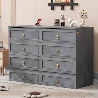 Queen Wall Bed with Built-In Storage Drawers and Rattan Panel Detail, Foldable Cabinet Style Platform Frame for Space Saving