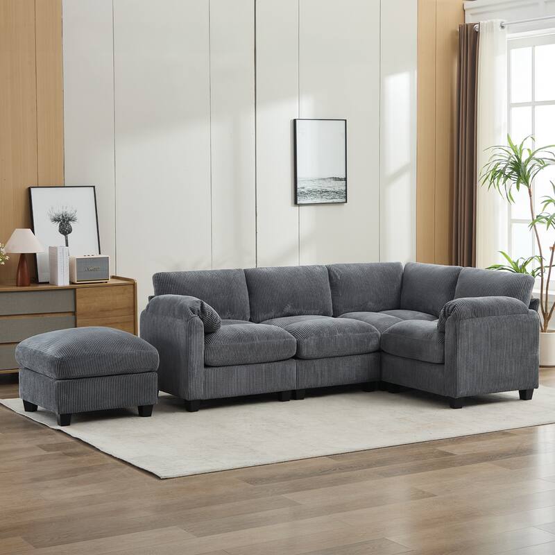 Multi-Seater Corduroy Sectional Sofa, Soft & Comfortable Corner Sofa