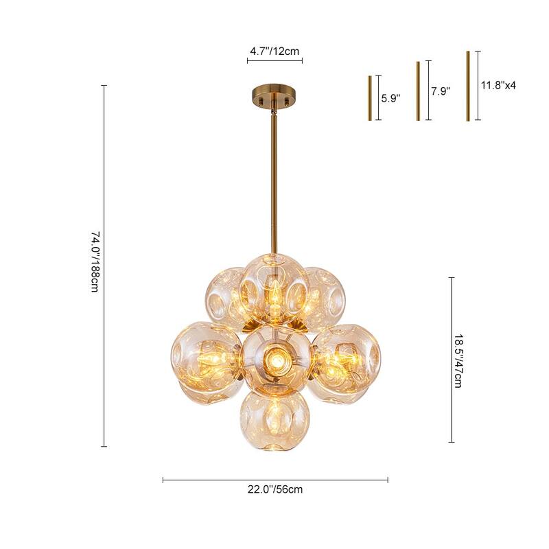 Designer Cluster Amber Glass Globe Round Sputnik Chandelier 22 inches