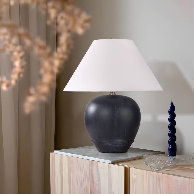 Global Accent Ceramic Table Lamp with Linen Shade - Small size: 18"H x 15"W x 15"D - Black