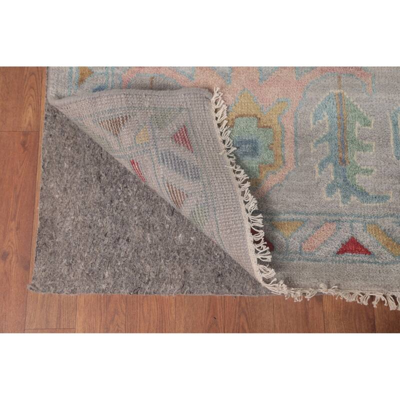 All-Over Gray Oushak Oriental Area Rug Hand-Knotted Wool Carpet - 9'0" x 11'8"