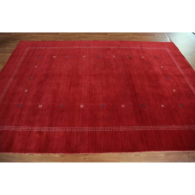 Hand Knotted Oriental 100% Wool Carpet Tribal Tribal Red Gabbeh Area Rug - 9' 9'' X 6' 8''