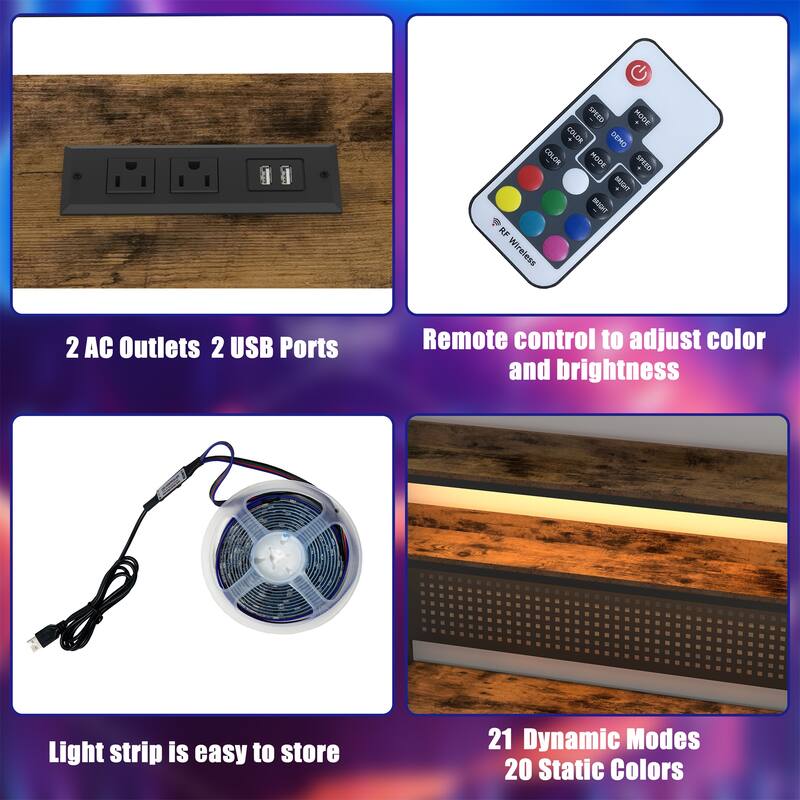 Reversible L-Shaped Corner Desk with Power Outlet & LED Lights