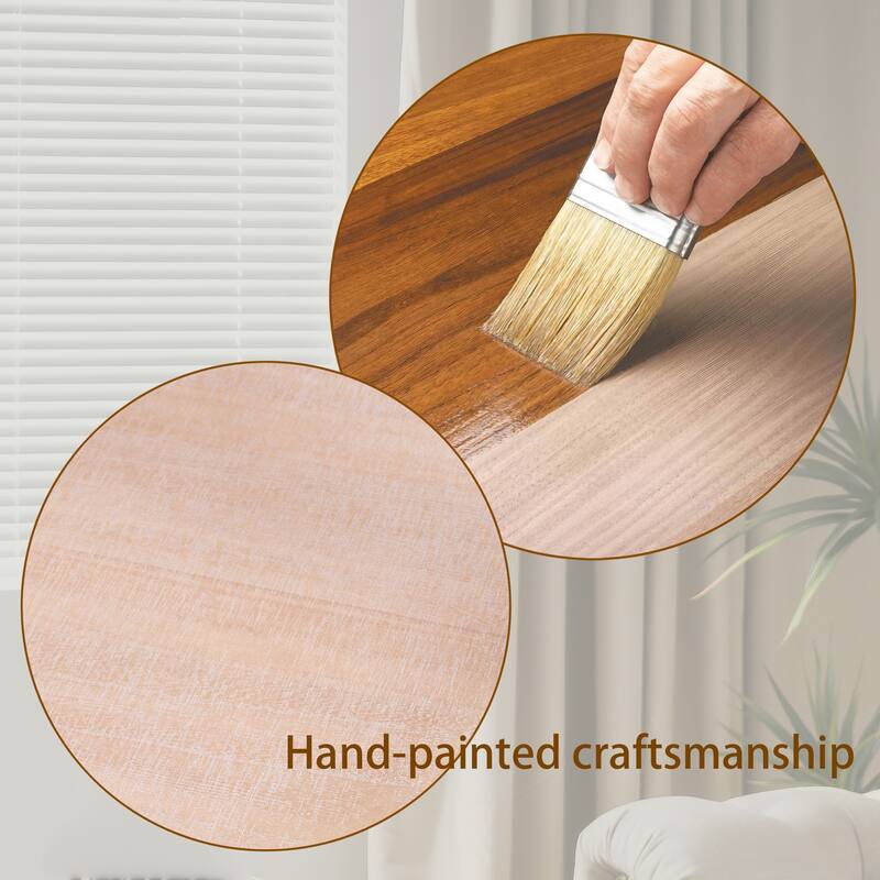 Roomfitters Modern Round Coffee Table with Offset Tier, 31" Architectural Center Table, Engineered Wood, Natural