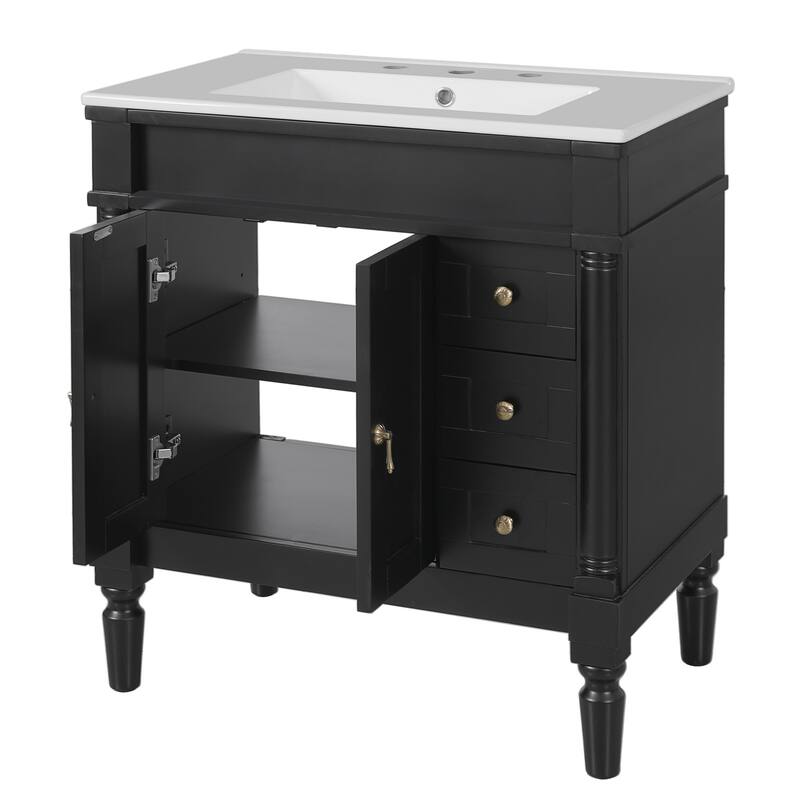 GDFStudio - Mia Modern 30" Bathroom Vanity with Ceramic Sink, Soft-Close Drawers & Adjustable Shelf