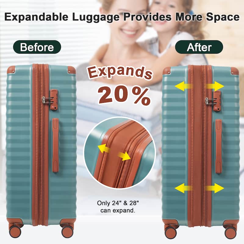 5-Piece Modern Expandable Luggage Sets, Front-opening Luggage with USB Port, Cup Holder and TSA Lock, for Boarding Travel